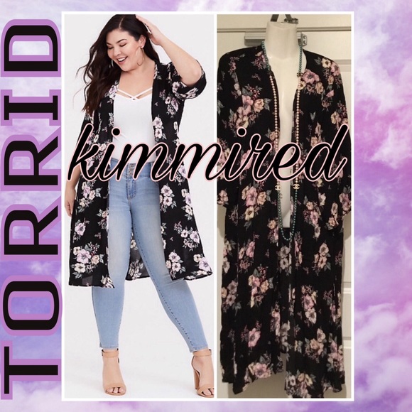 torrid Jackets & Blazers - TORRID BLACK FLORAL KIMONO ~ 3/4 or 3X/4X ~ EUC